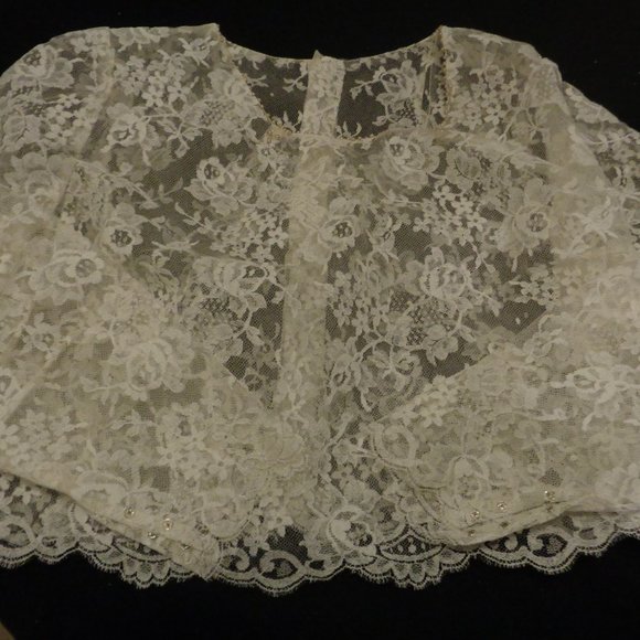 WEDDING WHITE PARTY BEADED LACEY OVER BLOUSE M - Picture 3 of 8